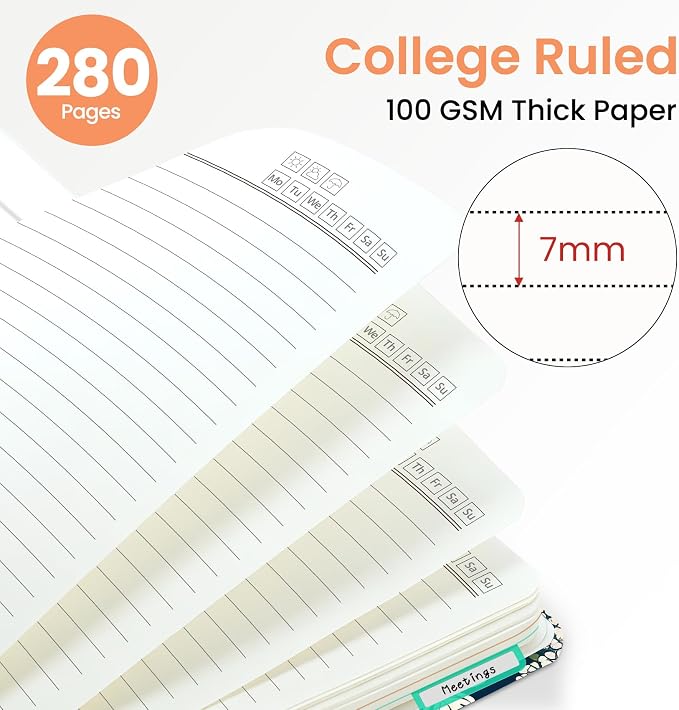 Large Spiral Notebook for Work, 8.5" x 11" Journal for Women, Cute 5 Subject Notebook with Removable Dividers & Tabs, College Ruled Lined Journal for Office and School, 280 Pages, Botanical Tapestry