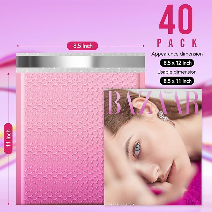Fuxury 40 Pack Thick Bubble Mailers 8.5x12 Inch Gradient Pink Bubble Envelopes Cute Design Cushioning Mailer for for Small Business Mailing Books Clothes Makeup Supplies