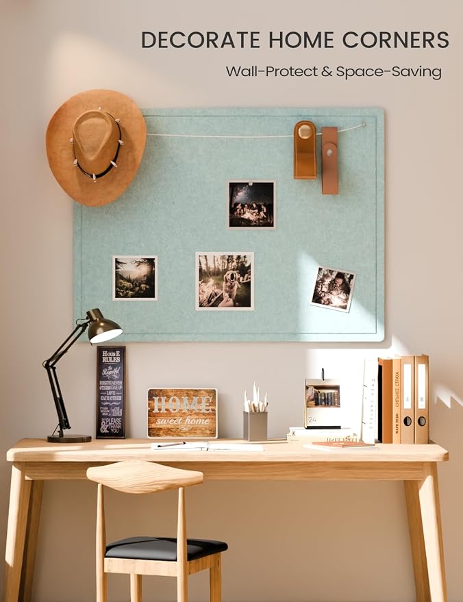 Fluxynara 47.2" x 35.4" Large Bulletin Board, Aqua Blue | Cork Board Alternative with 24 Removable Adhesive Tabs, Foldable Felt Pin Board for Home, Office, Classroom & Dorm