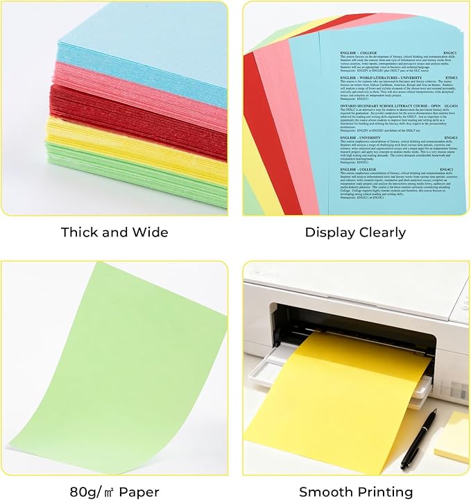 M&G 100 Sheets Colored Copy Printing Paper 5 Assorted Colors, 8.3 X 11.7 in Construction Paper for Card Making Scrapbooking School Office DIY Craft