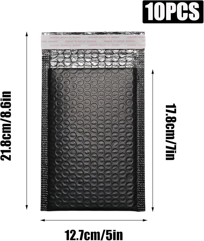 10 Pcs 5x7 Inch Self Seal Adhesive Poly Bubble Mailers Black Waterproof Shipping Bags for Mailing Packaging