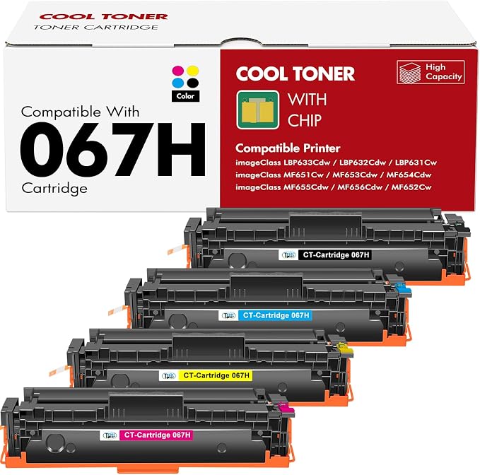 067H 067 Toner Cartridge Set MF654CDW MF656CDW MF650C High Yield Ink | Compatible for Canon Color ImageCLASS LBP632CDW MF655CDW MF653CDW LBP633CDW LBP630C MF652Cdw MF651Cw LBP631Cw Printer 4 Pack