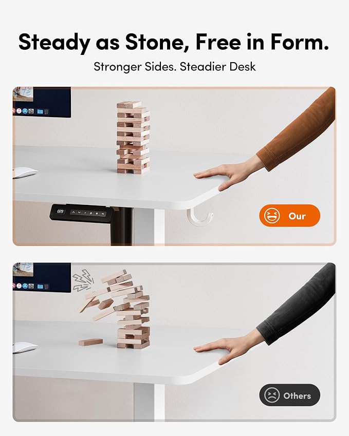 FEZIBO 55 x 24 Inchs Electric Standing Desk, Height Adjustable, Sit Stand Up, Computer Office Desk with Splice Board, White Frame/White Top | Sit and Stand Up Adjustable Desk, Home Office Computer Desk with 3 Customizable Memory Presets