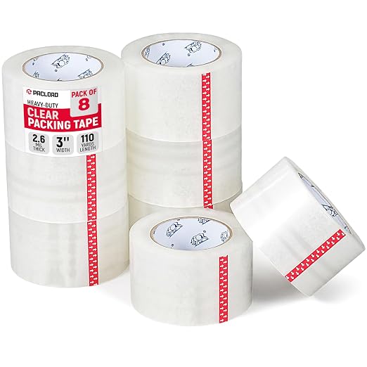 3" x 110 Yards Clear Packing Tape, Pack of 8 - Heavy-Duty 2.6 Mil Thick Carton Sealing Tape with Industrial Strength Adhesion for Packaging, Moving, or Shipping Boxes | Heavy-Duty 2.6 Mil Thick Carton Sealing Tape with Industrial Strength Adhesion for ...