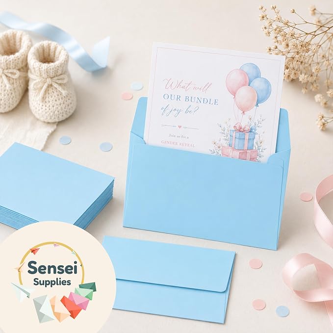 110 5x7 Light Blue Invitation Envelopes - for 5x7 Cards - A7 - (5 ¼ x 7 ¼ inches) - Perfect for Weddings, Graduation, Baby Shower - 120 GSM - Peel, Press & Self Seal - Square Flap
