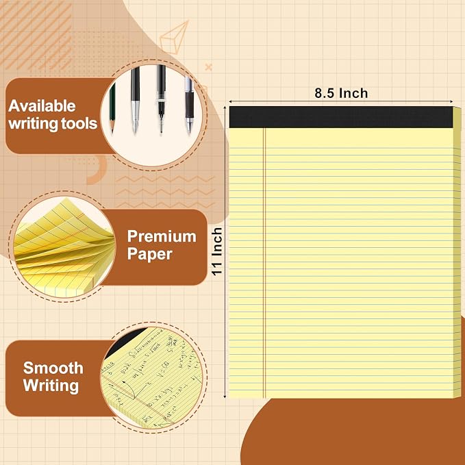Legal Pads 8.5 X11, Narrow Ruled Notepads, 6 Pack, 50 Sheet/Pad | Yellow Legal Pads, Tear Off Notepad, Perforated Writing Pad, Notebook Paper College Ruled, Notepads For Office Home School