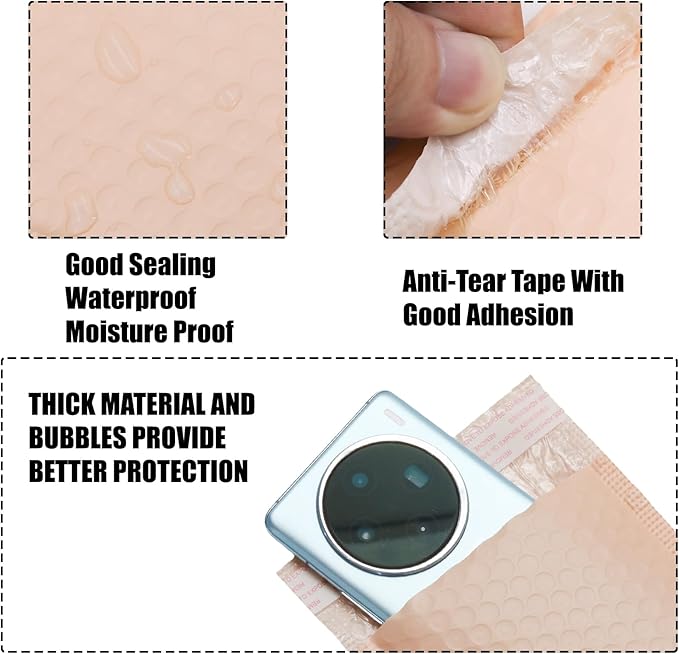 5x7 Inch Self Seal Adhesive Poly Bubble Mailers 10 Pack Light Pink Waterproof Shipping Bags for Mailing Packaging