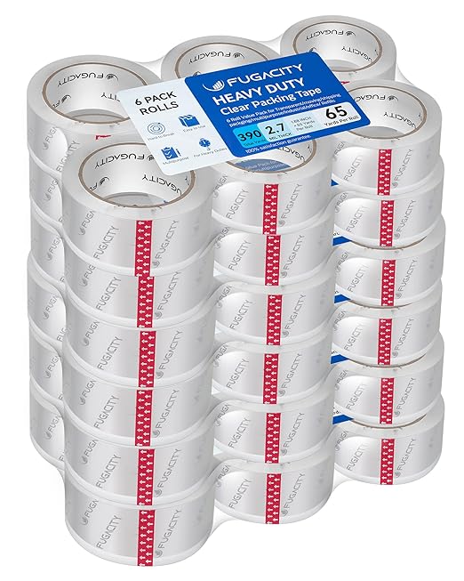 FugaCity Clearer Packing Tape Refills (36 Rolls),Heavy Duty Packaging Tape for Moving Sealing, Moving Supplies Shipping Tape,2.7 Mil Thick, 1.88 in Wide,65 Yards Per Roll,Total 2340 Yards