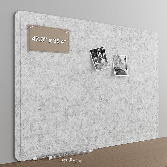 Felt Bulletin Board for Wall 48" x 36" Unfolded Size, Large Frameless Felt Pin Board, Soft Cork Board Alternative for Office, Home Planning, Notes, Photos & Wall Decor, Foldable Shipping, Easy Install