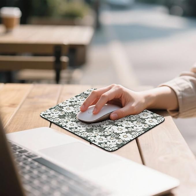Mouse Pad for Desk with Stitched Edge, Premium Cute Washable Mouse Pads. Computer Mousepad with Non-Slip Rubber Base, Mousepads for Laptop, 9.25x7.75x0.12 inch (Daisy Fields)