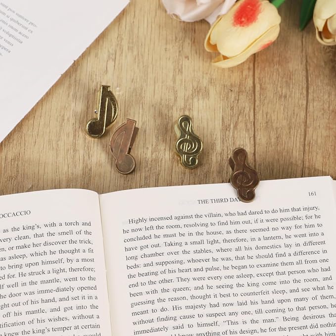 4Pcs Musical Note Metal Book Clip, Decorative Bronze Vintage Paper Clips for Journaling, Durable Alloy Book Clamps and Page Holders for Office, School, and DIY Stationery