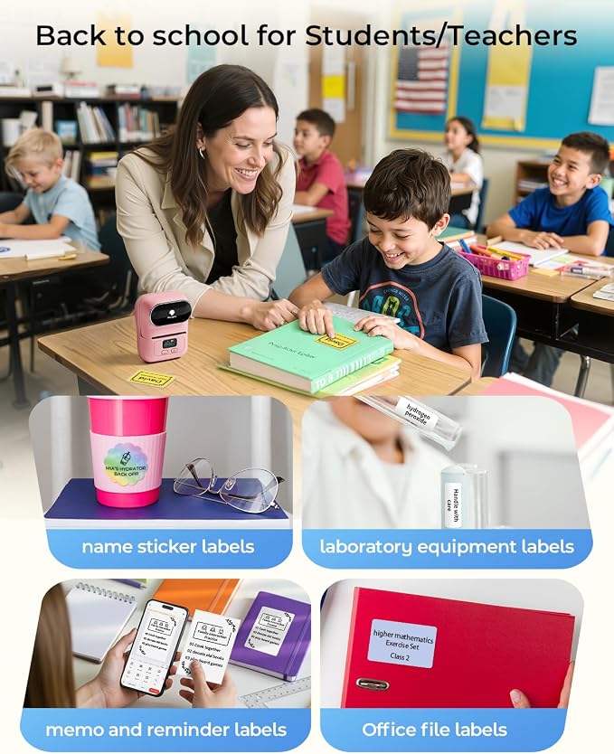 Phomemo M110 Label Printer, Portable Thermal Sticker Printer with Display | 2 Inch Pink Bluetooth Label Maker Easy to Use for Small Business, Home, School, Office, APP with 6000+ Templates
