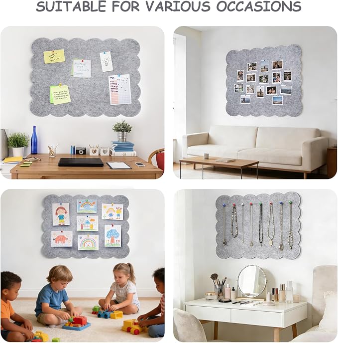 Felt Bulletin Board 24" x 18" Cork Board Alternative,Decorative Felt Pin Board Foldable Cork Boards for Walls Self-Adhesive Cork Board for Home Office Classroom Pin Board (Light Gray)
