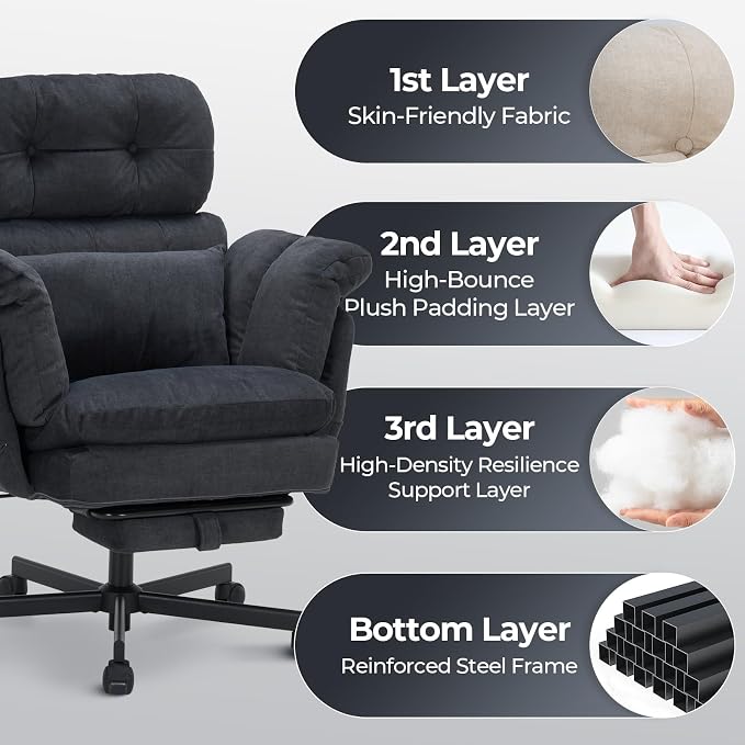 Criss Cross Office Chair with Foot Rest, Big and Tall Desk Chair with Flip Armrests for Pets & Cross Legged Sitting, Comfy Executive Ergonomic Office Reclining Computer Gaming Vanity Chair, Gray