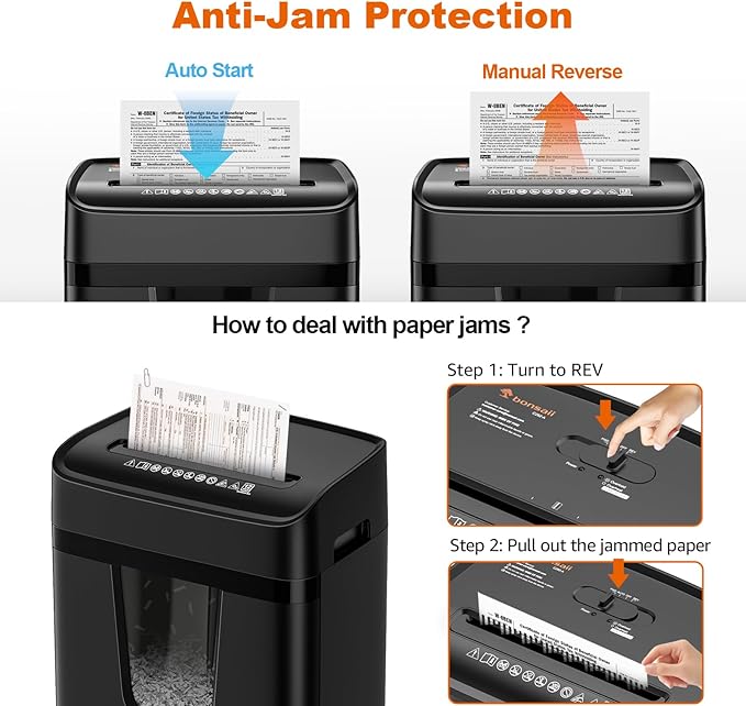 Bonsaii 12-Sheet Cross Cut Heavy Duty Paper Shredder for Home Office | P-4 Security Level, Jam-Proof System, 5.5Gal Pullout Bin with Casters, Shredder for CDs & Credit Card C282-A