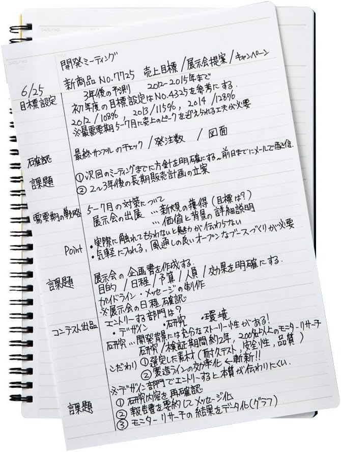 Maruman Mnemosyne Spiral Notebook, B5, 7.17"x10.12", 7mm College Ruled | Professional Black Cover, 160 Lined Pages, Twin-Wire Bound To Lay Flat, Perforated Paper, For School & Office, Made in Japan