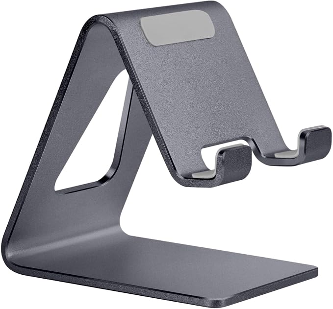 Aoviho Cell Phone Stand Desk Phone Holder - Aluminum Mobile Phone Cradle Dock for iPhone 15 14 13 12 pro 11 X Xs max 8 7 6 6s Plus SE 5 Samsung All Smart Phones, Dark Gray