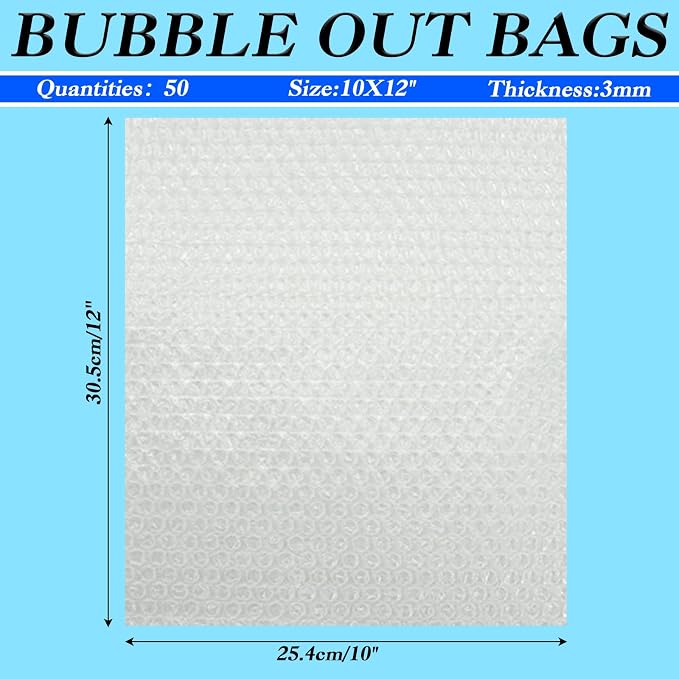 50Pack10x12" Clear Bubble Out Bags, Double-Wall Cushioned Pouch for Packing | Double-Wall Shockproof Bubble Cushioning,Lightweight Durable,Ideal for Shipping,Moving Fragile Small Items Storage