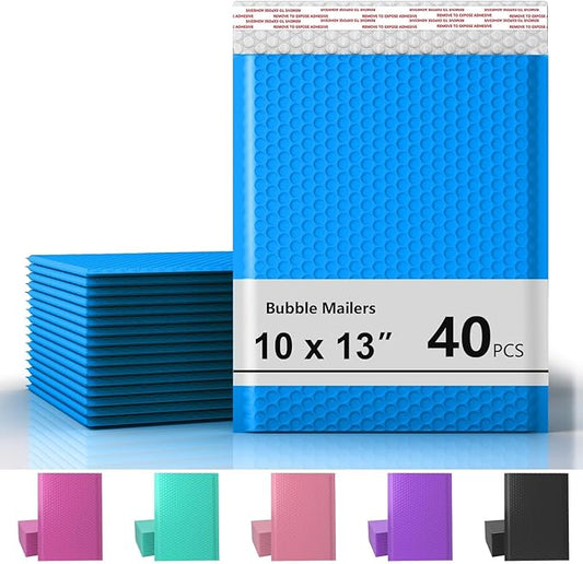 10 x 13 Inch Bubble Mailer 40 Pack, Waterproof Padded Envelopes with Strong Self-Seal Adhesive, Cushioning Shipping Bags with Bright Color for Small Business - Dark Blue