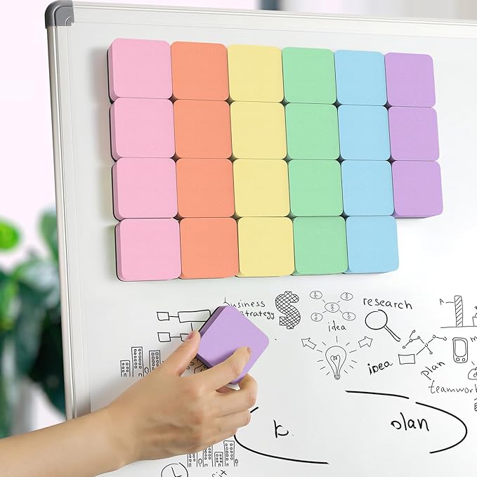 MaxGear 72 Pack Whiteboard Erasers, Magnetic Dry Erase Erasers for Classroom, Mini Whiteboard Cleaning Pads, Chalkboard Wiper Teacher Supplies for School, Office, Home, 6 Macaron Color Set, 2 x 2 Inch