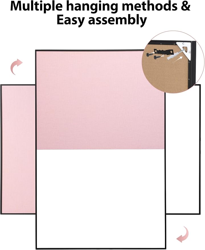 Cork Board White Board Combo for Wall | 36"X24" Linen Bulletin Board Whiteboard, Magnetic Dry Erase Corkboard for Home, Office, School, Pink