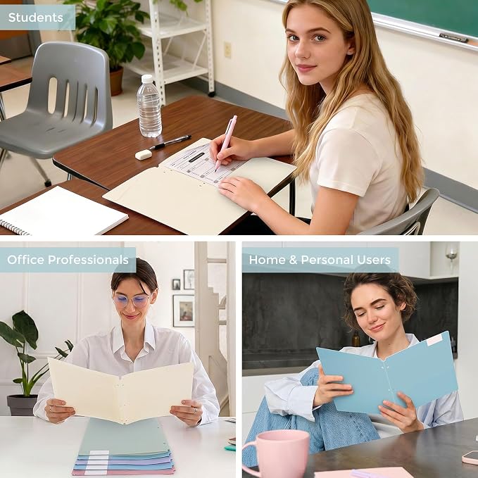 SKYDUE Plastic Folders with Pockets, 6 Pack File Folders with Tabs & Stay-Put Flaps, 3 Hole Punch 2 Pocket Folders for 3 Ring Binder, Letter Size Document Organizer for School Office, Boho Pastels
