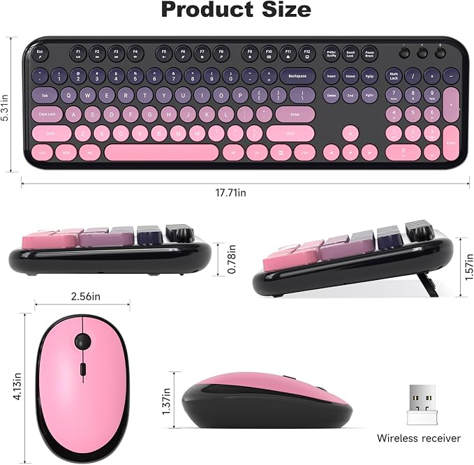 MOFII Wireless Keyboard and Mouse Combo,2.4G Typewriter Keyboard Quiet Mice | Retro Full Size Computer Keyboards, Cute Mouse, USB Dongle Plug and Play, for PC,Laptop,Desktop,Windows (Plum Pink Gradient)