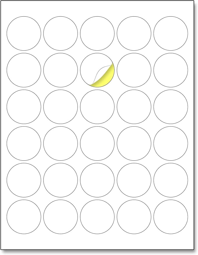 1.5" Round Matte White Sticker Label, Laser/Inkjet Printing - Letter Size, 30 Sheets