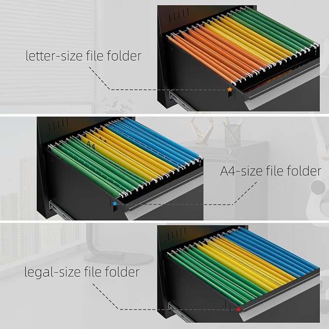 Approgreent 2 Drawer File Cabinets for Home Office, Vertical File Cabinet with Lock, Office Cabinet for A4/Letter/Legal Size, Under Desk Filing Cabinet, Assembly Required(Black)