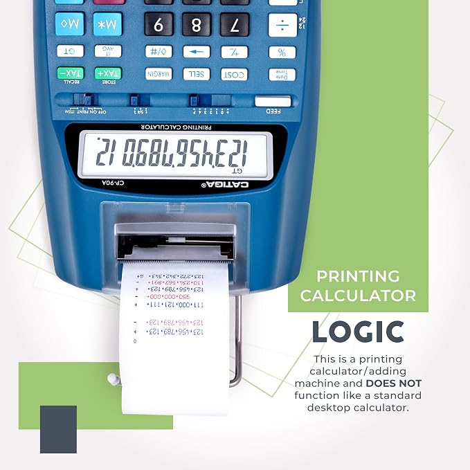 CATIGA Printing Calculator with Tape Print Out - 10 Key Adding Machine with Paper Roll, Desktop Electric Calculator for Accounting, Business, Finance, Home Office Use CP90A