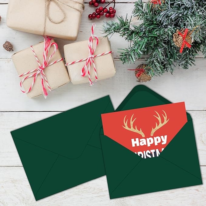 YINUOYOUJIA 50 pack Green 5x7 Envelopes V Flap,A7 Invitation Envelopes for 5x7 cards,Weddings,Birthday,Baby Shower,postcards,Photos,Mailing (Forest Green)