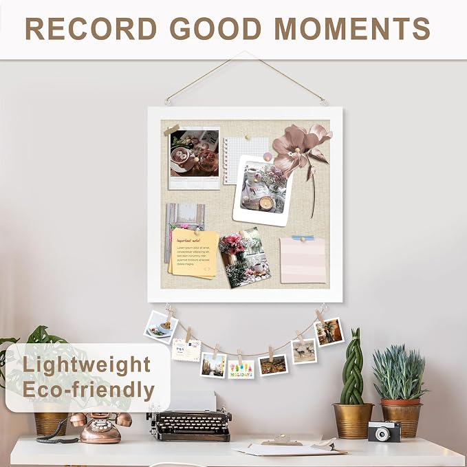 Double-Sided Small Wood Framed Cork Board for Wall, 12" x 12" | Hanging Bulletin Board, Picture Display Vision Board Kit Corkboards for Wall Room School Office Decor, 10 Pushpins