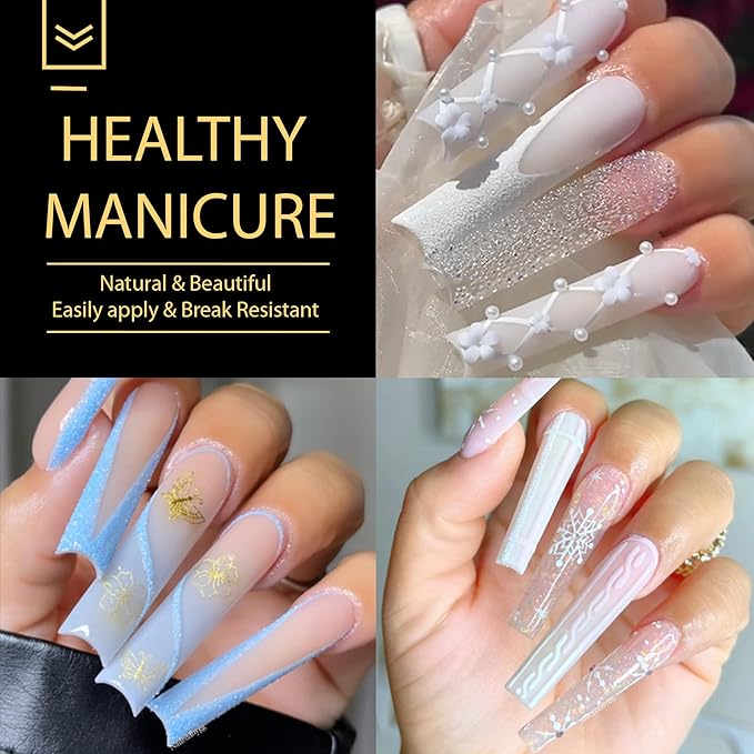 UNA GELLA Extra Long Tapered Square Nail Tips, Pre-buffed 240Pcs Square Gel Nail Tips No C Curve XXL Long Press on Nails Full Cover Straight for Nails Extension Home DIY Salon 12 Sizes