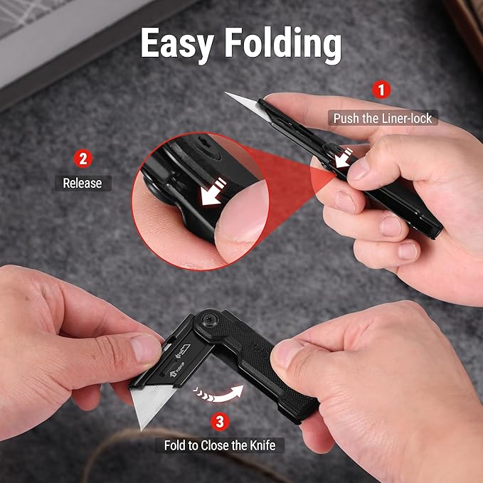 WORKPRO Folding Utility Knife with 10 Extra SK5 Blades, EDC Razor Sharp Knife with G10 Handle, Quick Change Box Cutter with Belt Clip, for Heavy Duty, DIY, Home, Office & Artcraft Use - Black