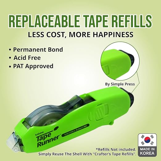 Tape Runner - Double Sided Adhesive with Dispenser Roller Included - Acid Free, Sticky, Transparent - Ideal for Scrapbooking, Crafts & More - Retractable (315 inches per Cartridge), 10 Cartridges