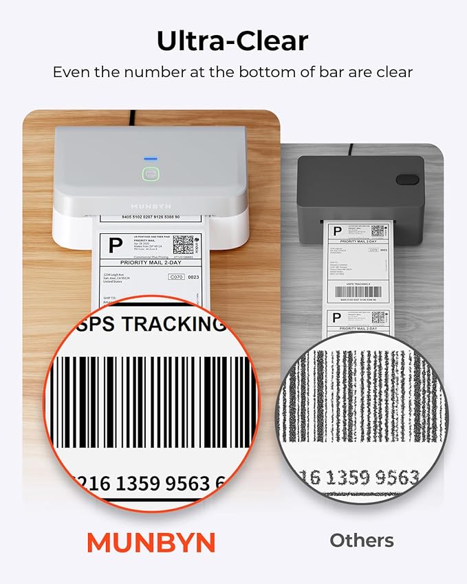 MUNBYN Bluetooth Thermal Label Printer RW403B, Wireless 4x6 Shipping Label Printer for Small Business, Compatible with Android, iPhone, Windows, Mac, Chromebook, Print Width 1.57"-4.25" (Grey)
