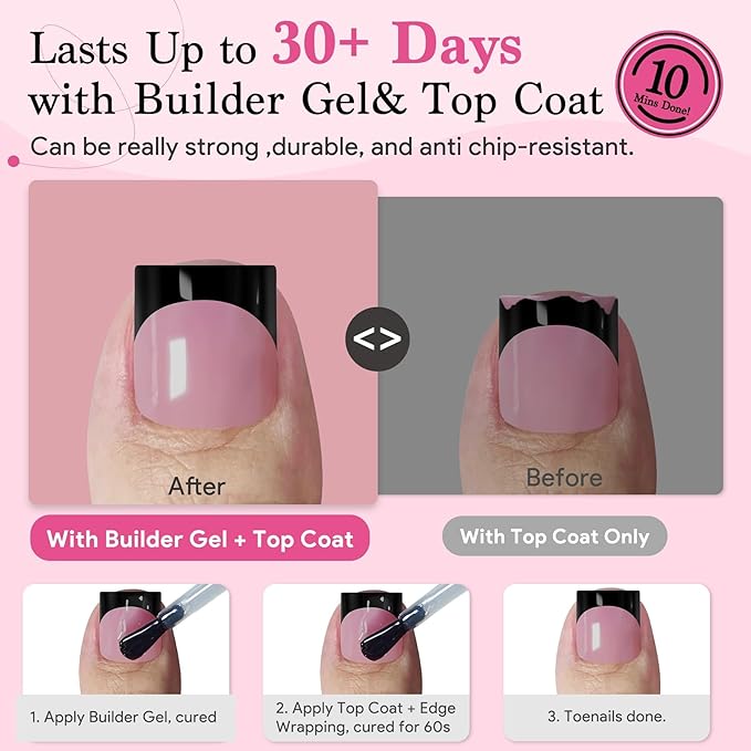 Toe Nails Press On French Tips for Women, 15 Sizes 150 Pcs Sharp Square Pre-applied Primer & Base Coat Toenail Press Ons Baby Pink Full Cover Fake Tips Extension, Builder Nail Gel & Top Coat Required