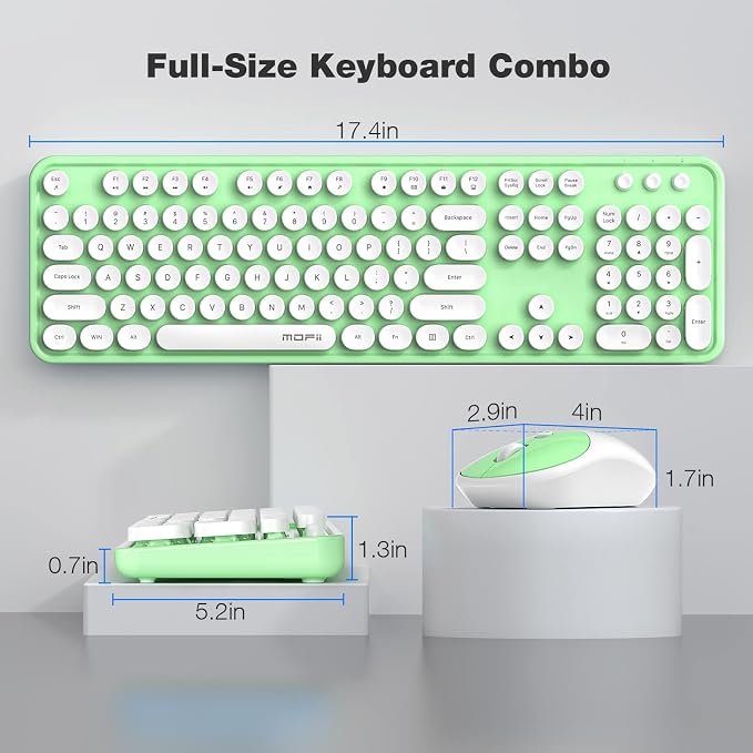 MOFII Wireless Keyboard and Mouse Combo, 2.4GHz Full Size Typewriter Keyboard Round Keys, USB Receiver for Laptop, PC, Desktop, Windows (Green White)
