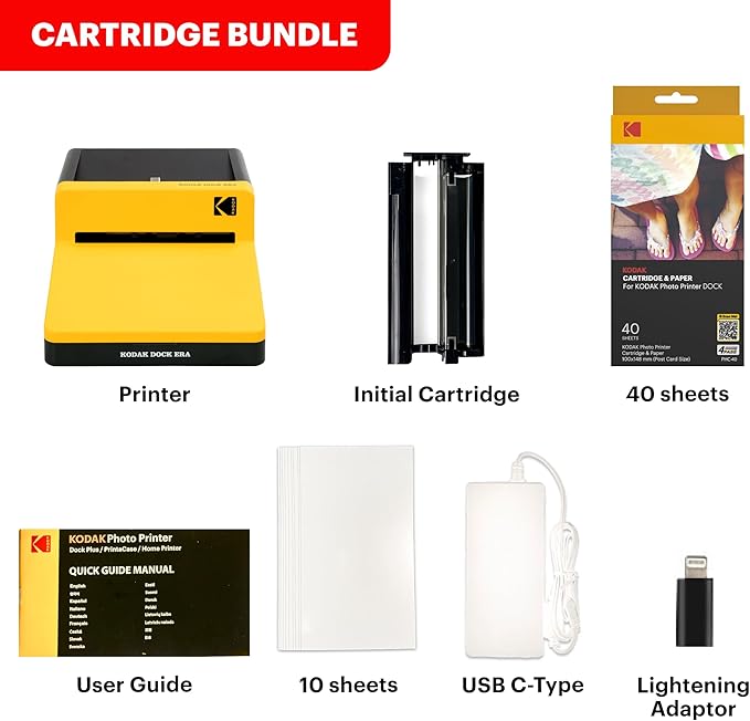 KODAK Dock Era 4x6'' Desktop Photo Printer, 50 Sheets, Docking & Bluetooth Smartphone Printer for iPhone & Android, Instant Color Prints, 4PASS Dye Sublimation