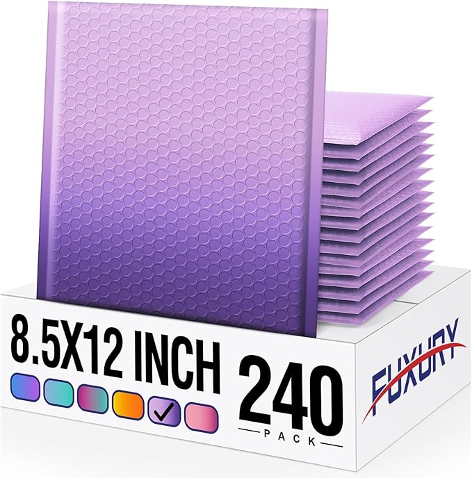 Fuxury 240 Pack Thick Bubble Mailers 8.5x12” Gradient Purple Bubble Envelopes Cute Design Cushion Mailer for Small Business Mailing Books Clothes Makeup Supplies
