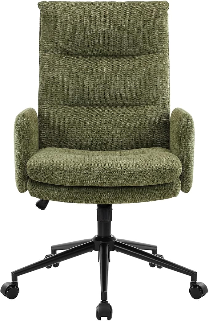 IWMH High Back Home Office Chair,Upholstered Desk Chair with Armrests | Ergonomic Comfy Office Desk Chair,Height Adjustable Armchair with Wheels, 360° Swivel Computer Task Chair (Green)