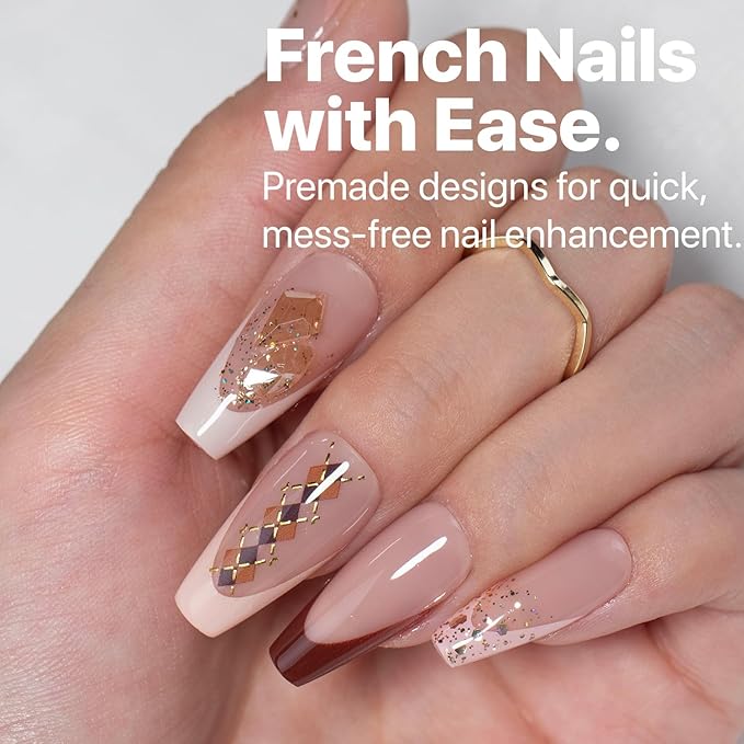 SXC Cosmetics French Tip Press On Nails 150 Pieces in 15 Sizes Ultra Fit with Pre-applied Tip Primer and Base Coat, No Need to File Fake Nails for Nail Art DIY X-Pro Tips (ST120-M Coffin)