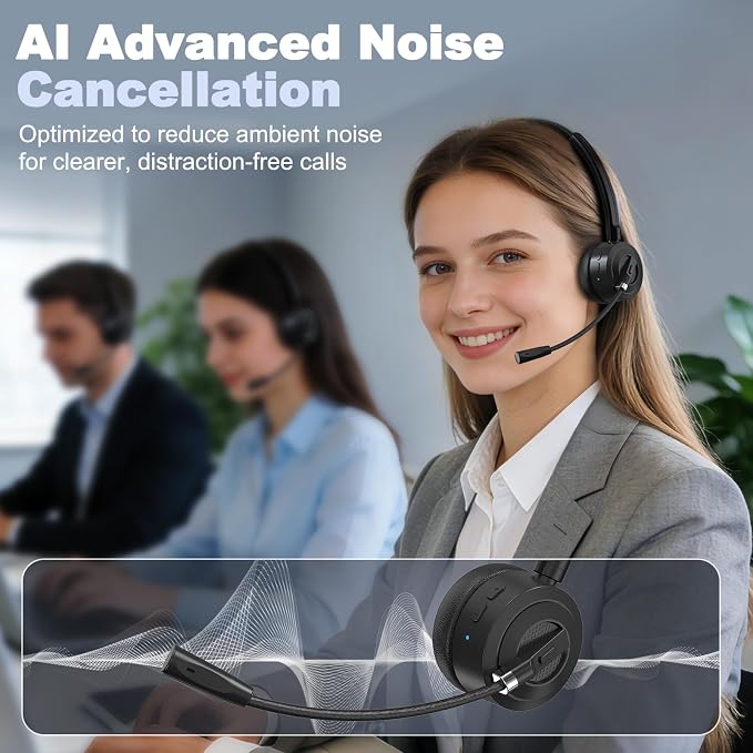 BlueFire Bluetooth Headset with Microphone, Single-Ear On-Ear Headphones, Lightweight & Comfortable, Clear Call Noise Reduction, Multipoint Connection for Truck Drivers, Office & Call Center