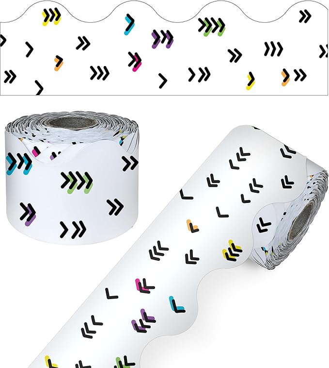 Carson Dellosa Kind Vibes 65Ft of Doodle Rainbow Bulletin Board Borders, 1 Roll of Boho Scalloped Trim for Rolling Whiteboard, Posterboard, Party Decorations, and Classroom Décor