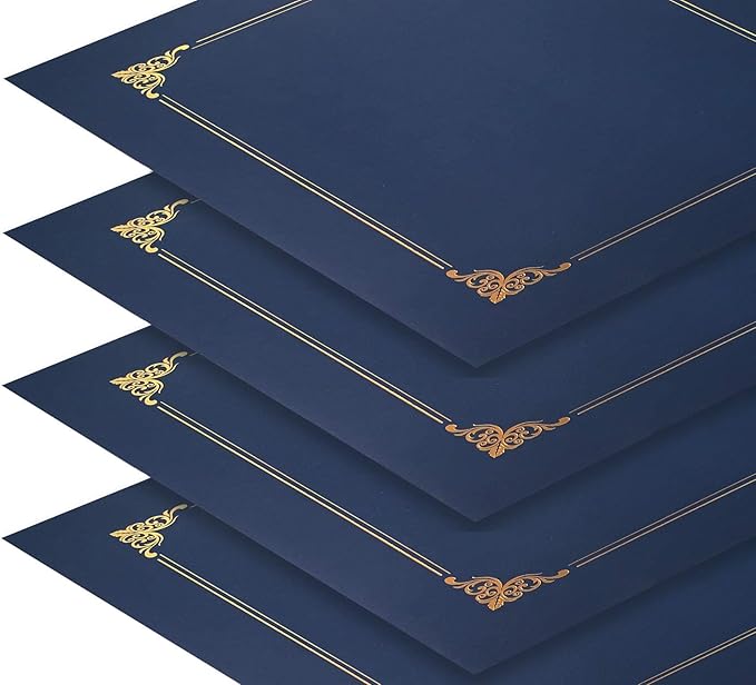 Better Office Products 25 Pack Navy Blue Certificate Holders, Diploma Holders, Document Covers with Gold Foil Border, for Letter Size Paper, 25 Count, Blue