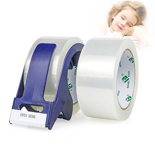 BOMEI PACK Silent Clear Packing Tape, 1.88inches x60yds Carton Sealing Tape with Blue Dispenser, 2 Rolls Heavy Duty Packaging Tape for Shipping Packaging Moving Sealing