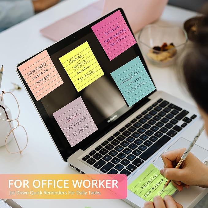 Taja Lined Sticky Notes, 72 Pads, 3 x 3 Inches, 50 Sheets/Pad, Bright | Bulk Sticky Notes with Lines for Office, Study & Daily Organization, Self-Stick Note Pads for Notes and Reminders
