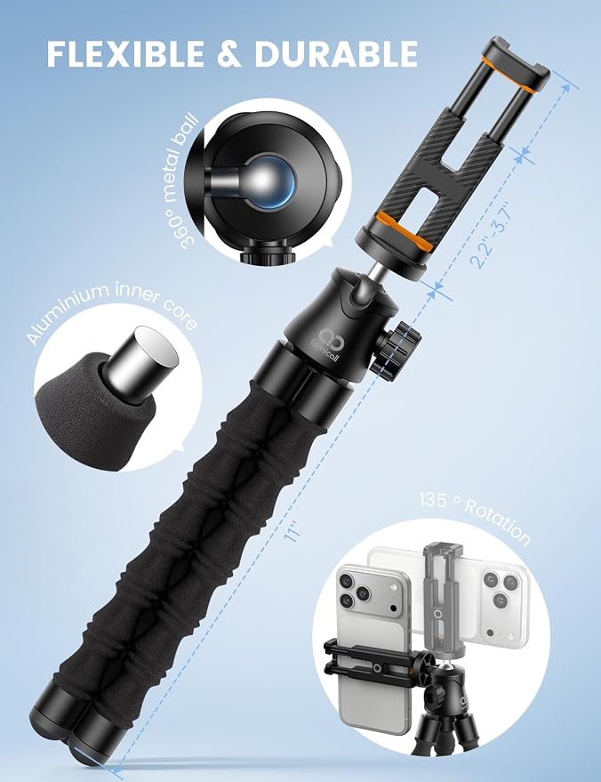 Lamicall Tripod for iPhone with Wireless Remote for iPhone Gopro Camera | Ultra-Stable, Mini Flexible Phone Stand for Recording with 1/4'' Screw, Cold Shoe for Pocket 3/4 fit Travel Content Creation
