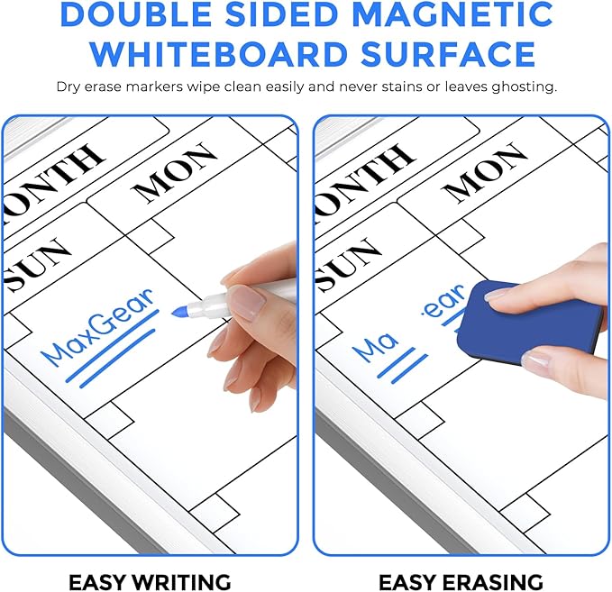 MaxGear Large Monthly Dry Erase Board for Wall, 36"x24" Magnetic Double-Sided White Board Calendar, Hanging Whiteboard for Planning, Drawing, Memo, to Do List - School, Home, Kitchen, Office