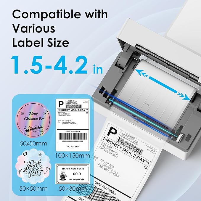 Bluetooth Thermal Shipping Label Printer, 4x6 Portable Thermal Address Label Printer for Small Business, Compatible with iPhone,Android,Windows,Mac–Works with Etsy Shopify USPS&More, White